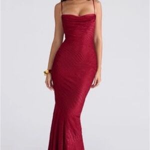 House of CB NALANI Deep Red Devoré Satin Maxi Gown - Limited Edition